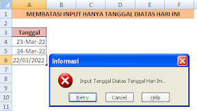 Membatasi Input Hanya Diatas Tanggal Hari Ini Dalam Excel
